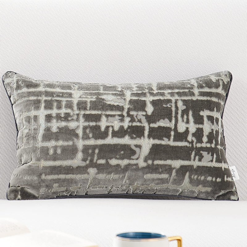 Alerfa Rectangle Geometrical Plaid Striped Cut Velvet Throw Pillow Cover 12x20 Inch Luxury Modern Decorative Lumbar Pillow Cover for Couch Living Room Bedroom, Gray - Image 1